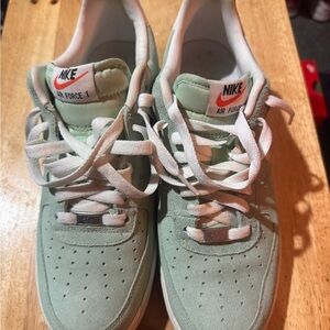 Nike Air Force 1 Low Mint Green and White Suede Sneakers